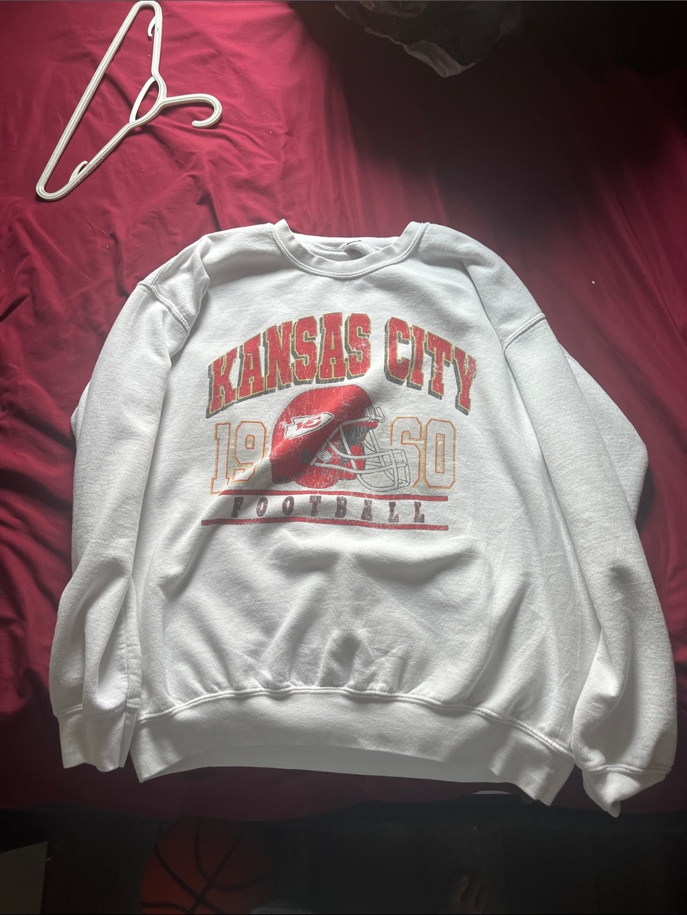 NFL Kansas City White Crewneck with Red Helmet Graphic